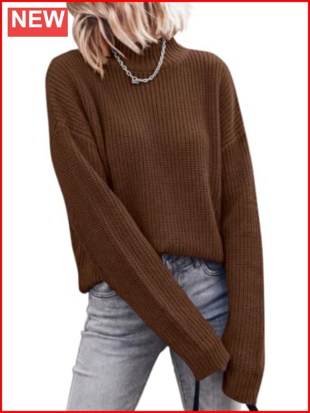 Chunky Knit Mock Turtleneck Pullover Sweater